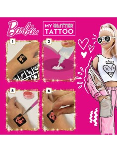 BARBIE, MY GLITTER TATTOO, KIT CREATIVO, TATUAGGI GLITTER, BAMBINI, GIOCHI CREATIVI