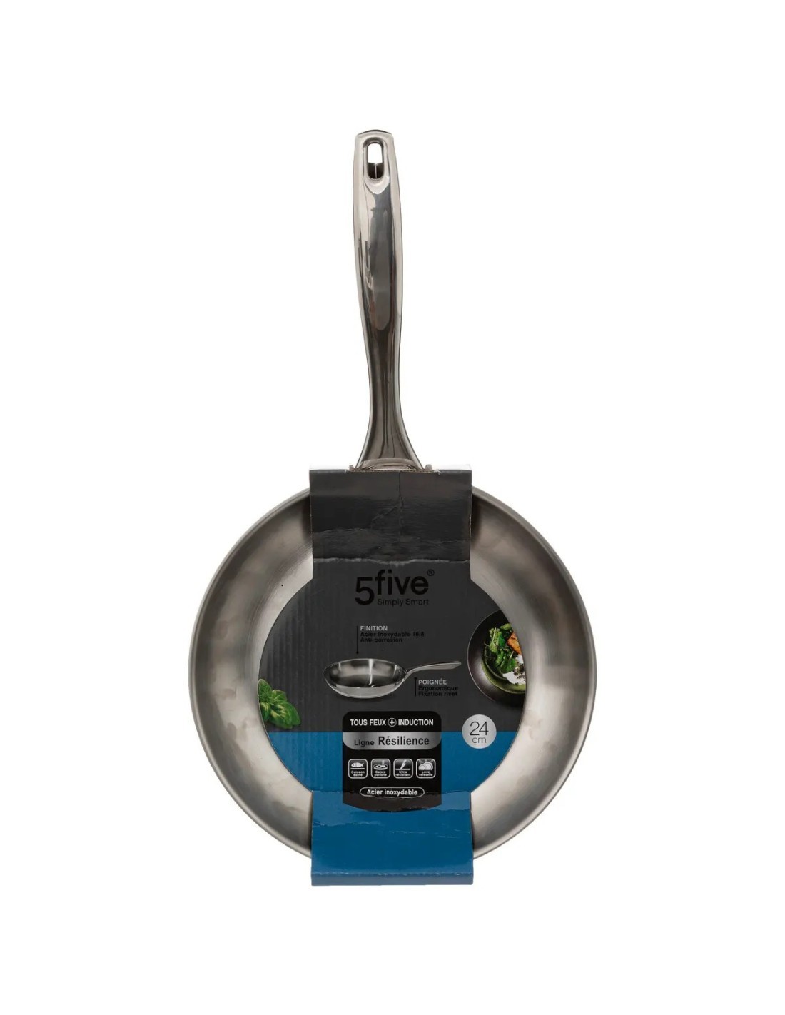 Padella 24 cm inox induzione, antiaderente, acciaio resistente, adatta per cucina a gas e induzione, facile da pulire