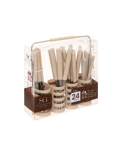 Set di posate 24 pezzi Geo in plastica con supporto beige
