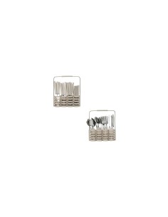 Set di posate 24 pezzi Geo in plastica con supporto beige