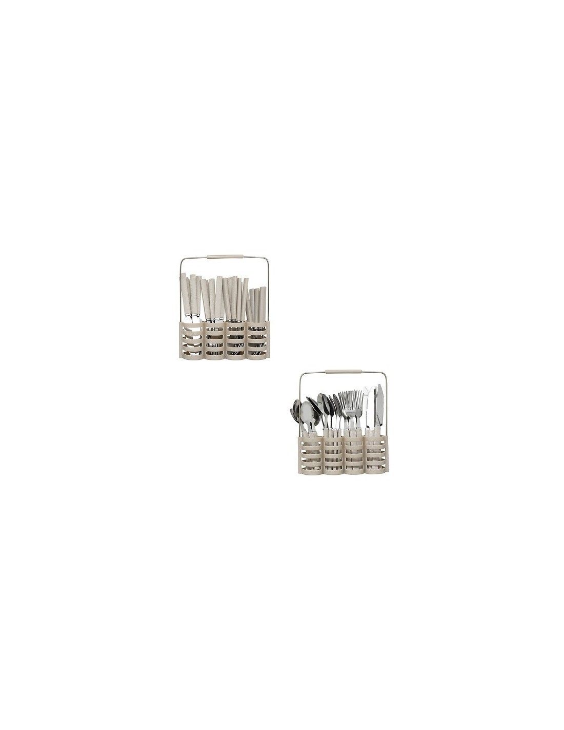 Set di posate 24 pezzi Geo in plastica con supporto beige