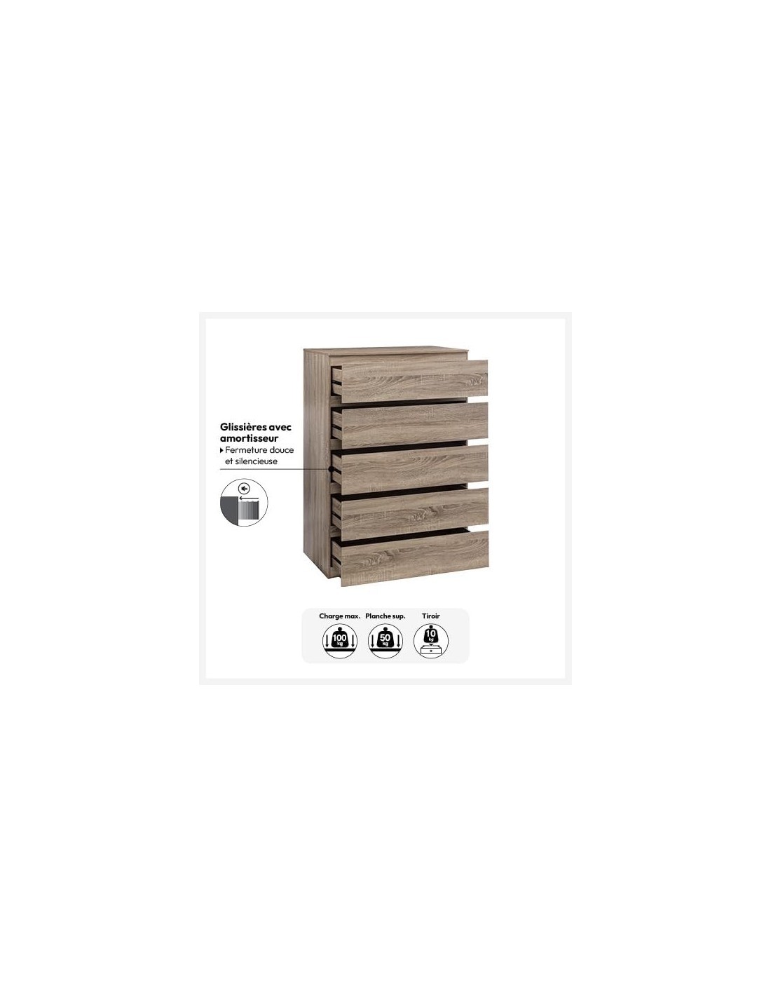 5five Cassettiera Dolo a 5 Cassetti – Effetto Legno Naturale