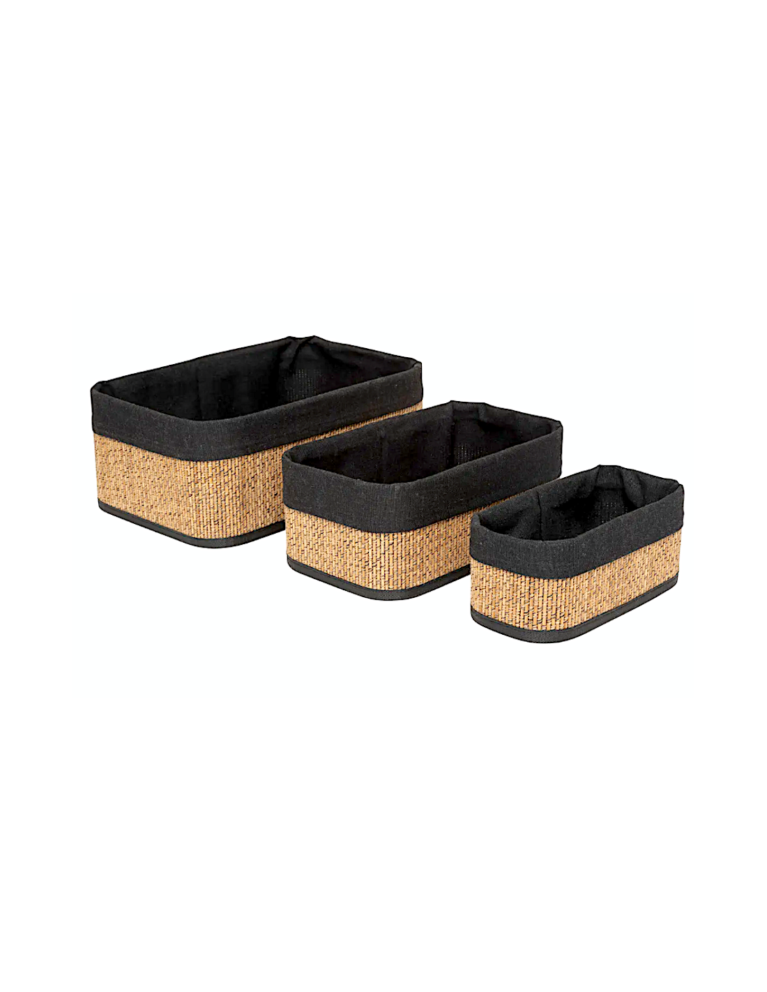 SET 3 CESTINI 204980 BAMBOO/TESSUTO NERO