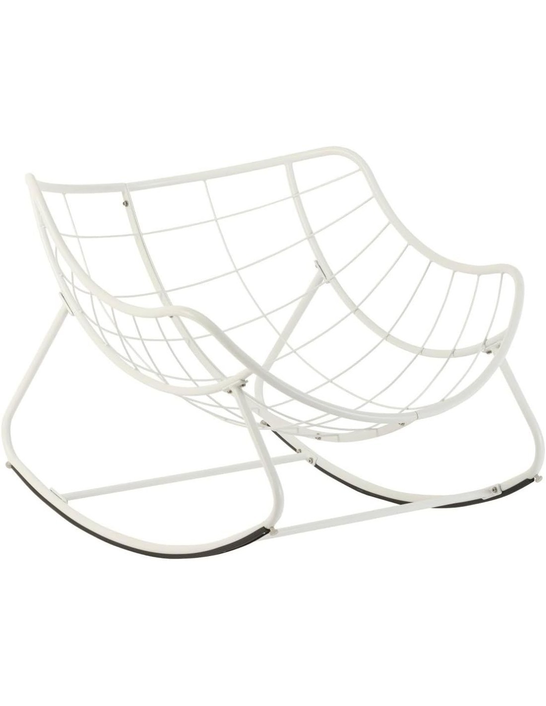 Sedia a Dondolo Paopao Hespéride, Beige e Bianca, Acciaio Trattato con Polveri Epossidiche, Design a Forma di Uovo, Comfort