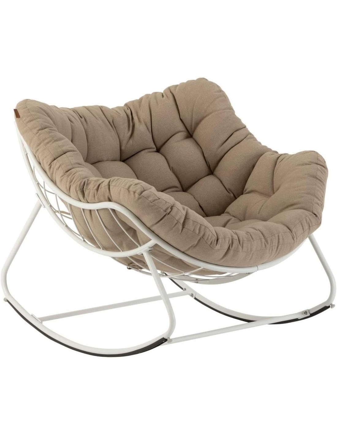 Sedia a Dondolo Paopao Hespéride, Beige e Bianca, Acciaio Trattato con Polveri Epossidiche, Design a Forma di Uovo, Comfort