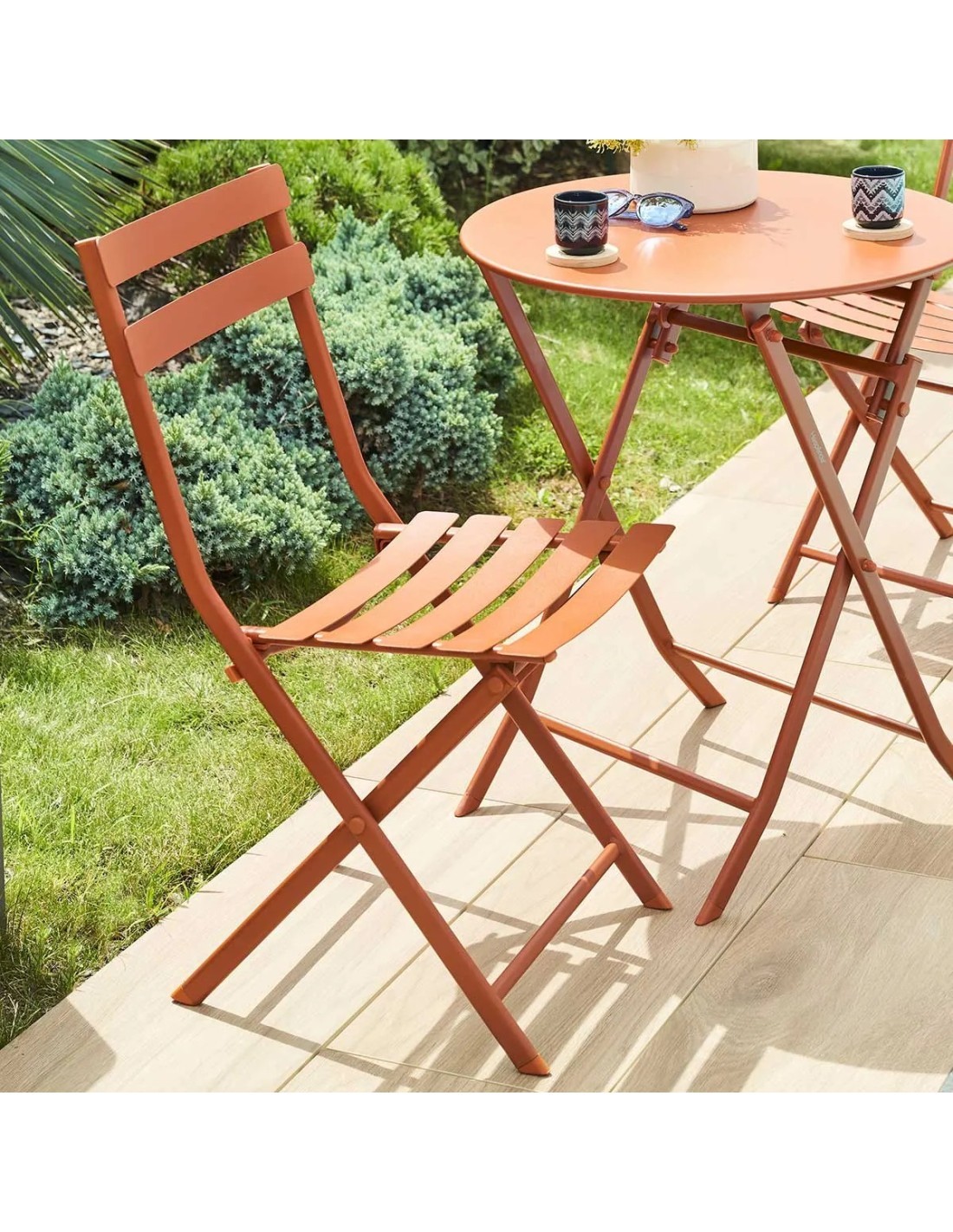 Sedia da Giardino Pieghevole "Greensboro", Colore Ambra, Acciaio Trattato con Resina, Pratica e Resistente per Esterni