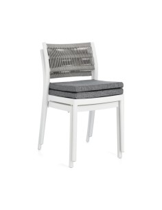 Sedia Alvin in Polipropilene con Cuscino, Schienale Intrecciato in Corda - Bianco/Grigio Chiaro, Resistente ai Raggi UV