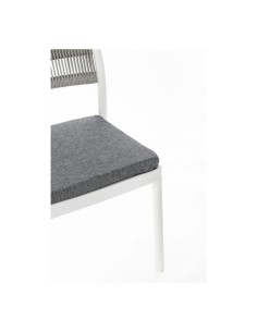 Sedia Alvin in Polipropilene con Cuscino, Schienale Intrecciato in Corda - Bianco/Grigio Chiaro, Resistente ai Raggi UV 2