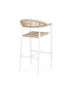Sgabello Bar Jandia Bianco/Beige, Impilabile con Fibra Sintetica Twisted, Struttura in Alluminio e Poggiapiedi Regolabile