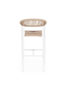 Sgabello Bar Jandia Bianco/Beige, Impilabile con Fibra Sintetica Twisted, Struttura in Alluminio e Poggiapiedi Regolabile