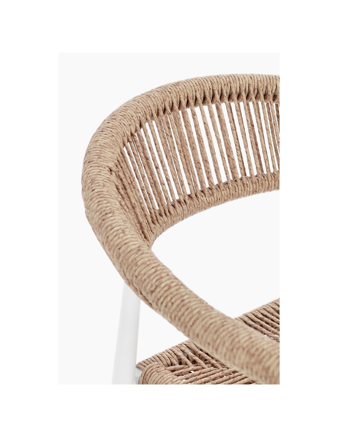 Sgabello Bar Jandia Bianco/Beige, Impilabile con Fibra Sintetica Twisted, Struttura in Alluminio e Poggiapiedi Regolabile