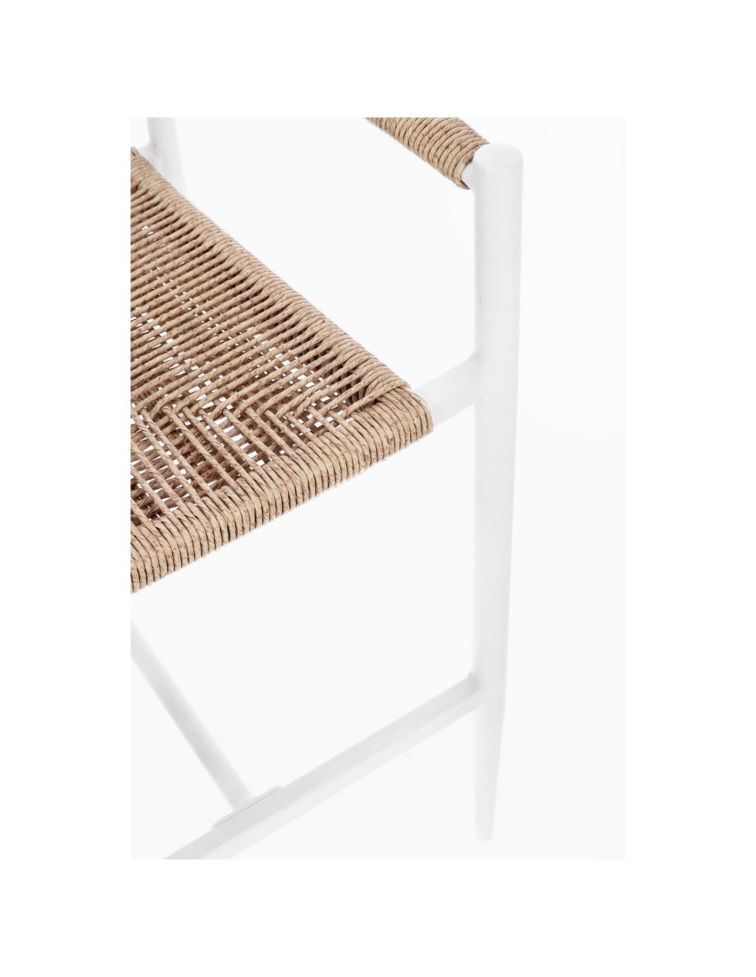 Sgabello Bar Jandia Bianco/Beige, Impilabile con Fibra Sintetica Twisted, Struttura in Alluminio e Poggiapiedi Regolabile