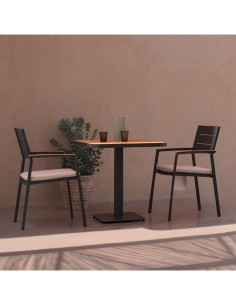 Sedia Zelmar in Alluminio con Cuscino, Braccioli Effetto Legno, Impilabile, Idrorepellente, Resistente per Esterni