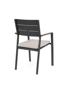 Sedia Zelmar in Alluminio con Cuscino, Braccioli Effetto Legno, Impilabile, Idrorepellente, Resistente per Esterni