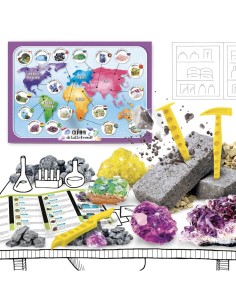 I'M GENIUS GEMME DA TUTTO IL MONDO KIT SCIENTIFICO, SCOPERTA MINERALI, BLOCCO DI GESSO, ATTREZZI, POSTER DIDASCALICO