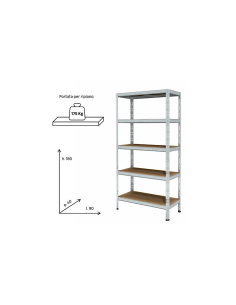 SCAFFALE 910/91 5 RIPIANI 90X40X180CM METALLO ZINCATO