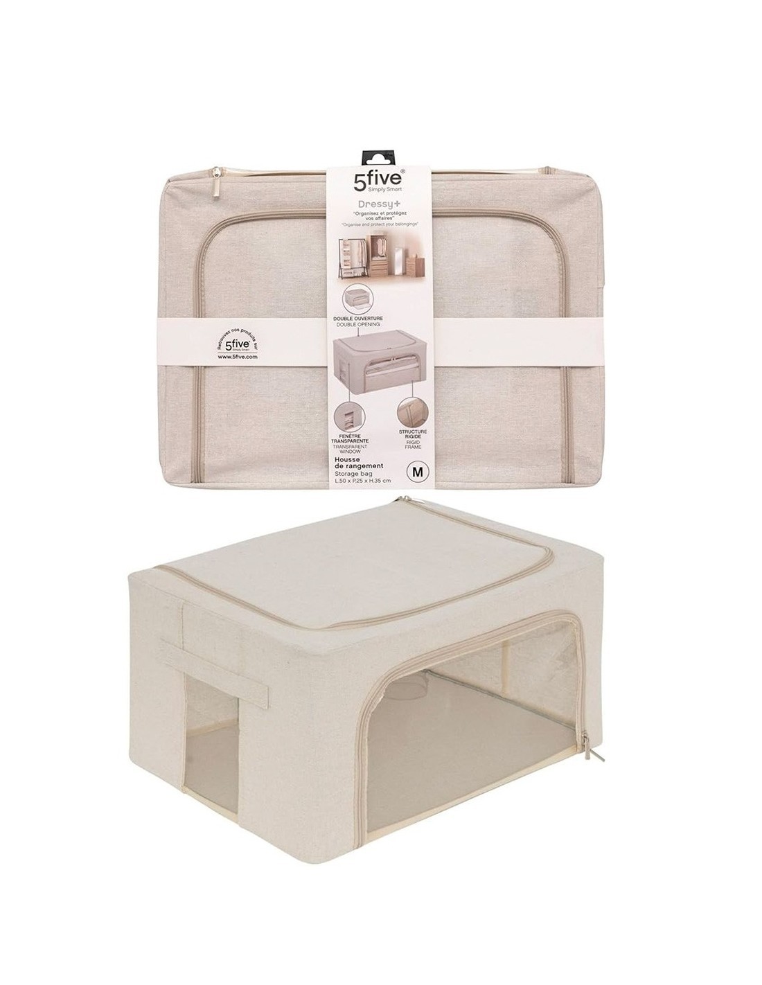 Scatola contenitore Dressy 50x35x25 cm beige, organizer salvaspazio per armadi, biancheria e vestiti, design pieghevole
