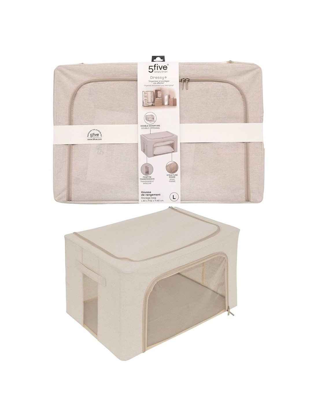 Scatola contenitore Dressy 60x40x32 cm beige, organizer salvaspazio per armadi