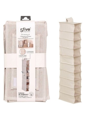 Scarpiera Groomy 10 scomparti con cestino 128x15,5 cm, organizer beige, porta scarpe