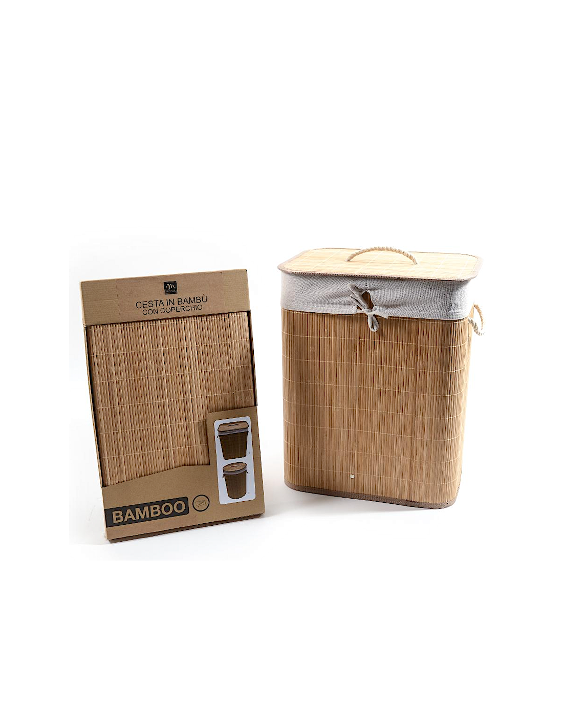 PORTABIANCHERIA 27609 BAMBOO 40X30X50CM CON SACCA IN TESSUTO