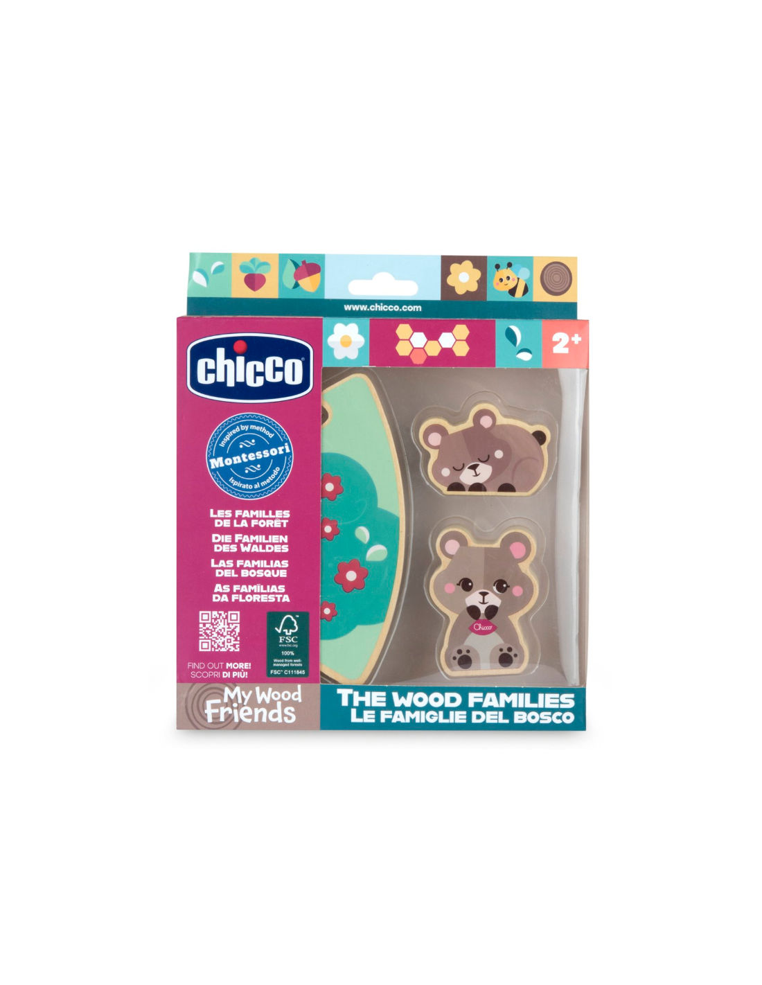 Chicco Set 2 Orsetti-Mamma – Personaggi in Legno Montessori con Puzzle
