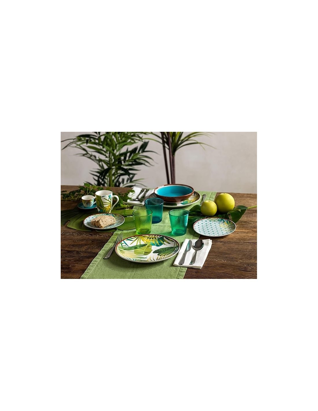 Tognana Jungle Servizio Piatti 18 Pezzi in Porcellana e Stoneware Decorato a Mano