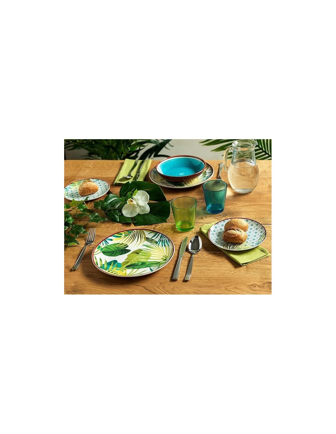 Tognana Jungle Servizio Piatti 18 Pezzi in Porcellana e Stoneware Decorato a Mano