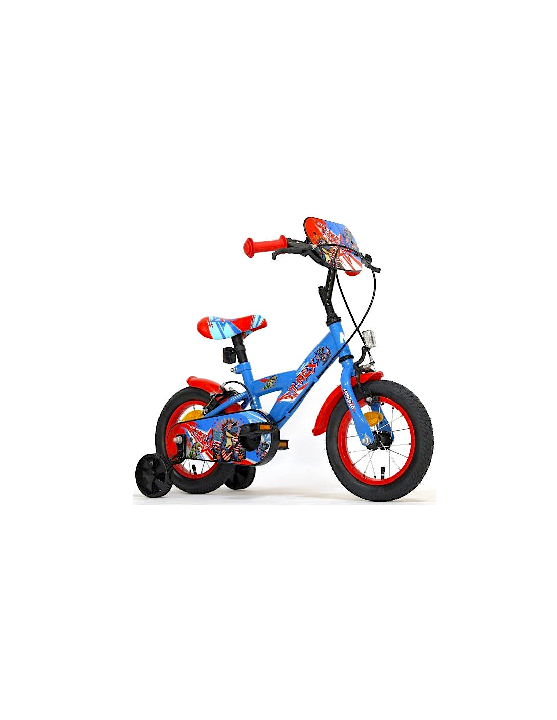 Bici 12", T-Rex, con Rotelline Stabilizzatrici, Telaio in Acciaio, Ruote a Raggi, Monovelocità