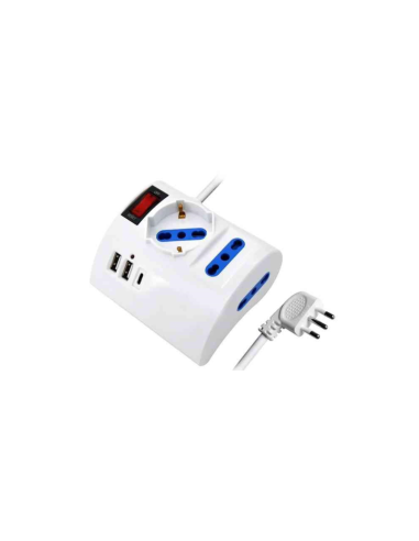 MULTIPRESA 6POSTI 1SCHUKO/2BIPASSO/2USB/1USB-C 10A
