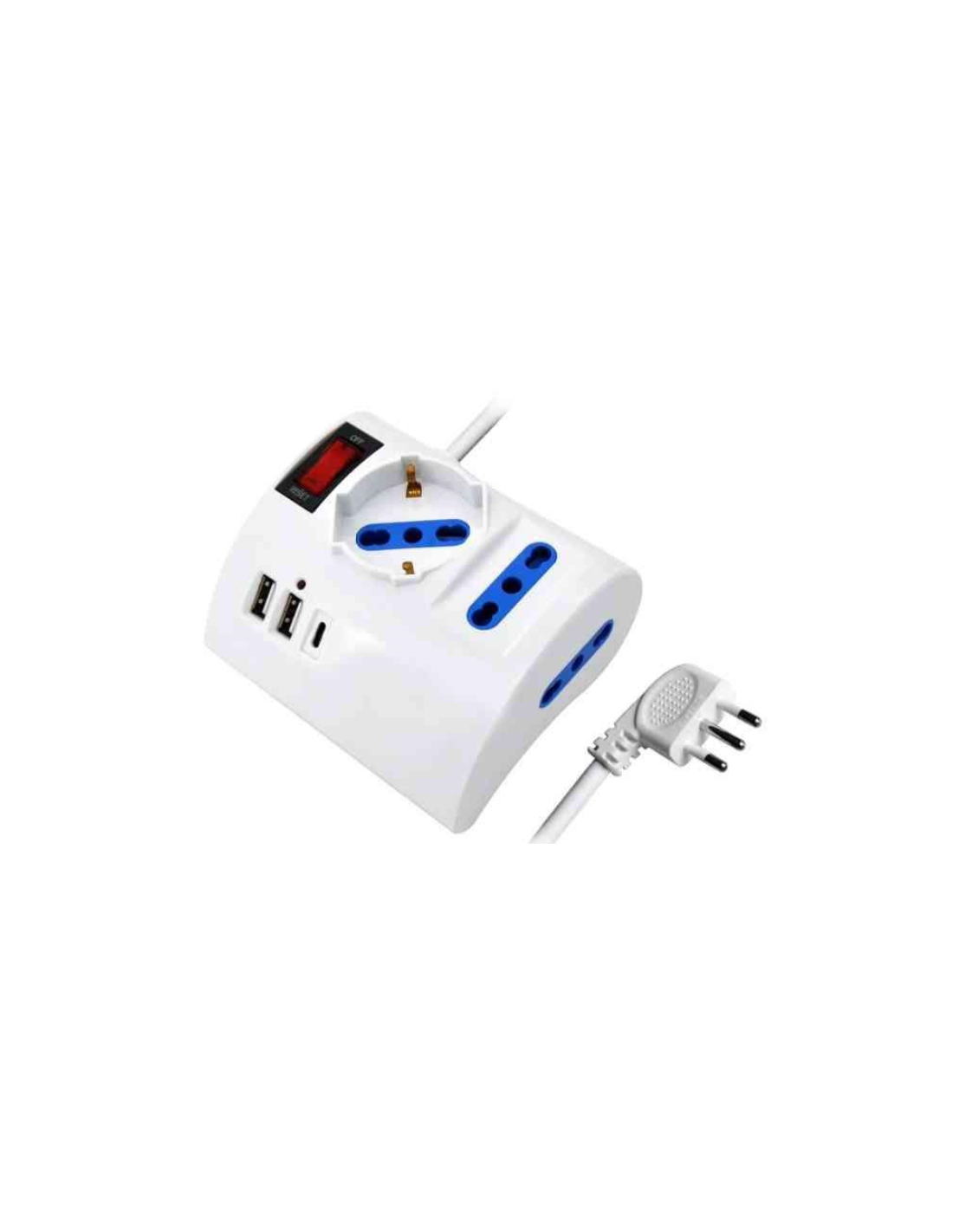 MULTIPRESA 6POSTI 1SCHUKO/2BIPASSO/2USB/1USB-C 10A