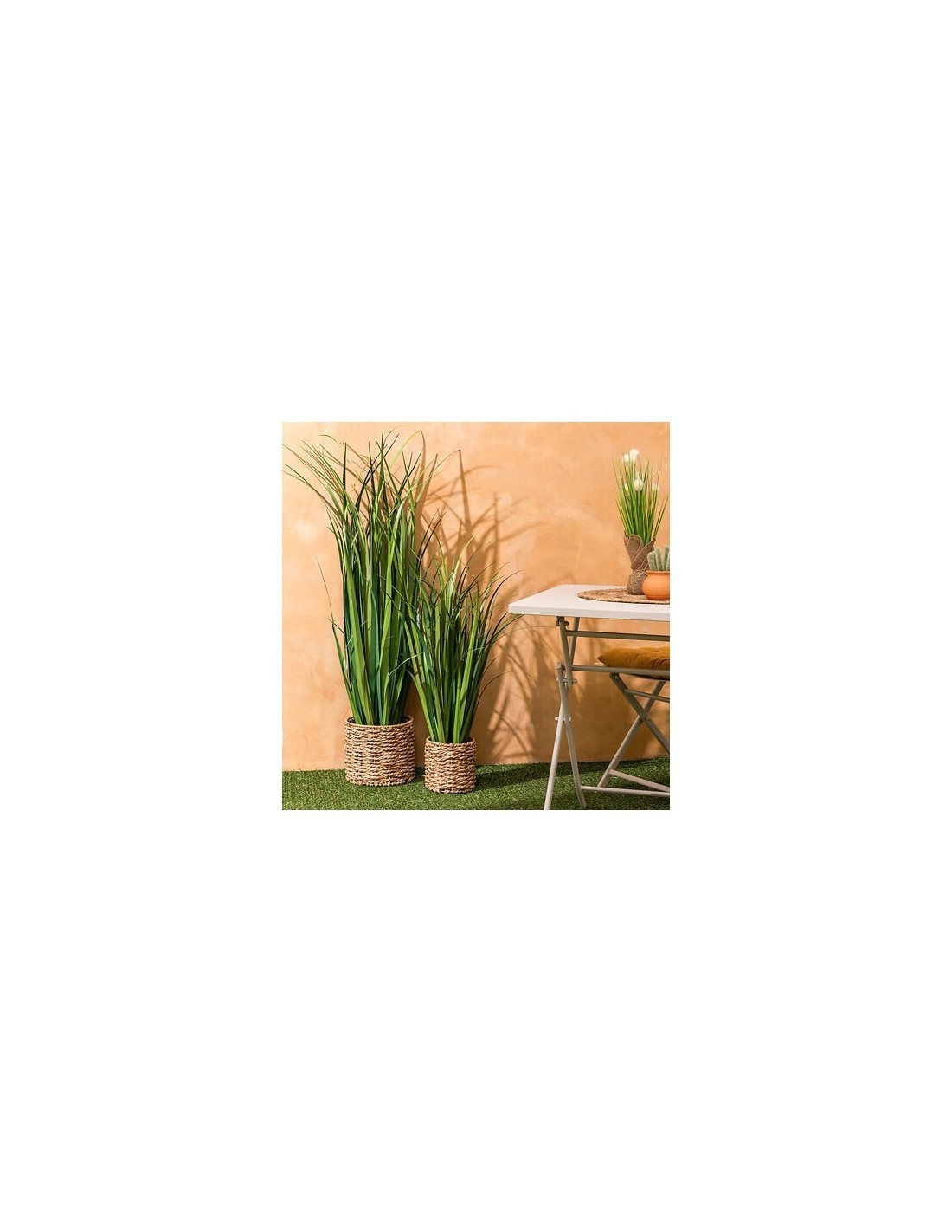 Mazzo lino Zya, alto 122 cm, verde, vaso fibre naturali, dimensioni 96x96x122 cm