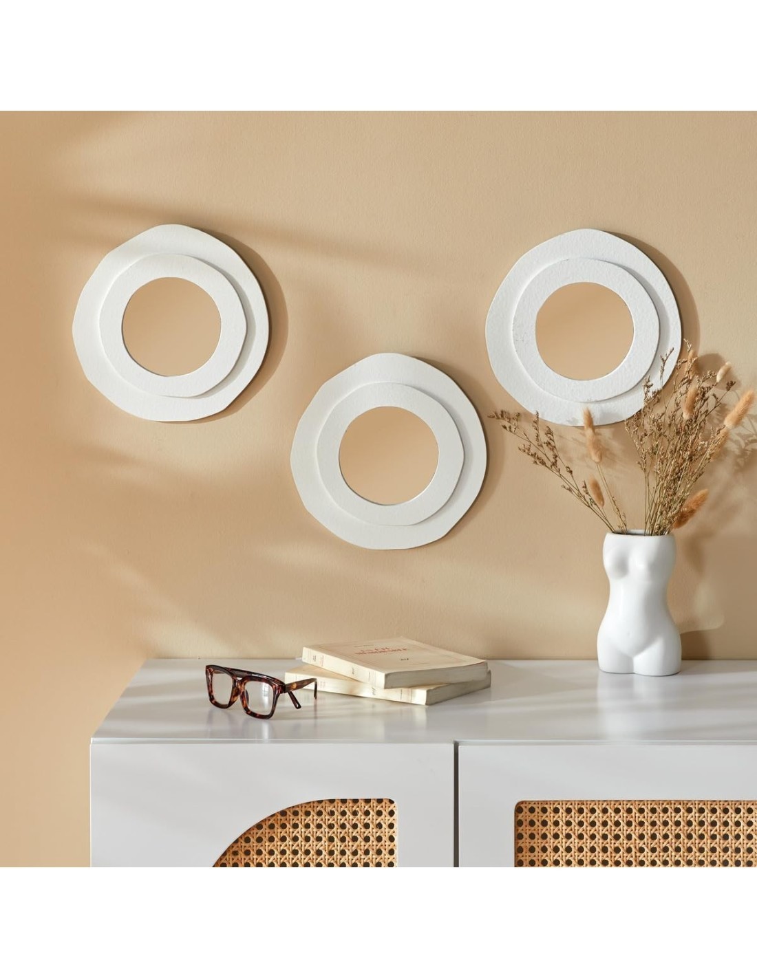 Atmosphera – Set di 3 specchi Emily bianchi Ø25 cm