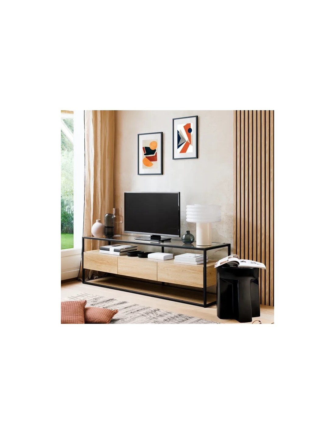 Pannello decorativo da parete Colva, legno chiaro rovere, 240x60 cm, moderno, design verticale, marca Atmosphera