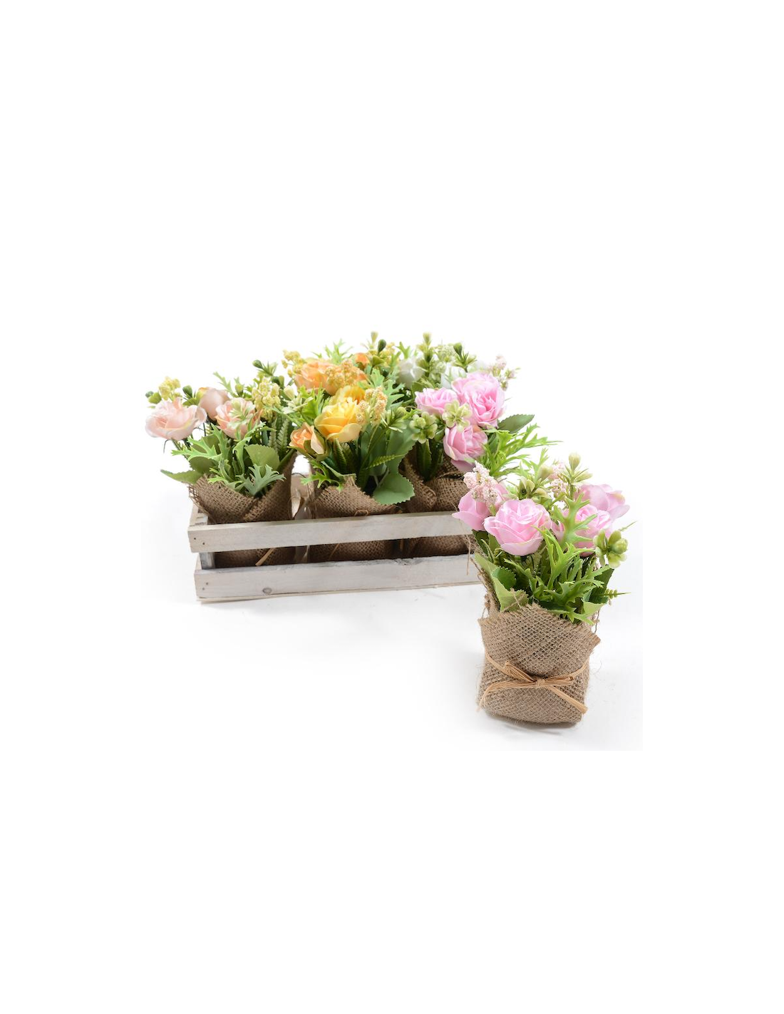 PIANTA 44521 ROSE ASSORTITO H16CM VASETTO JUTA