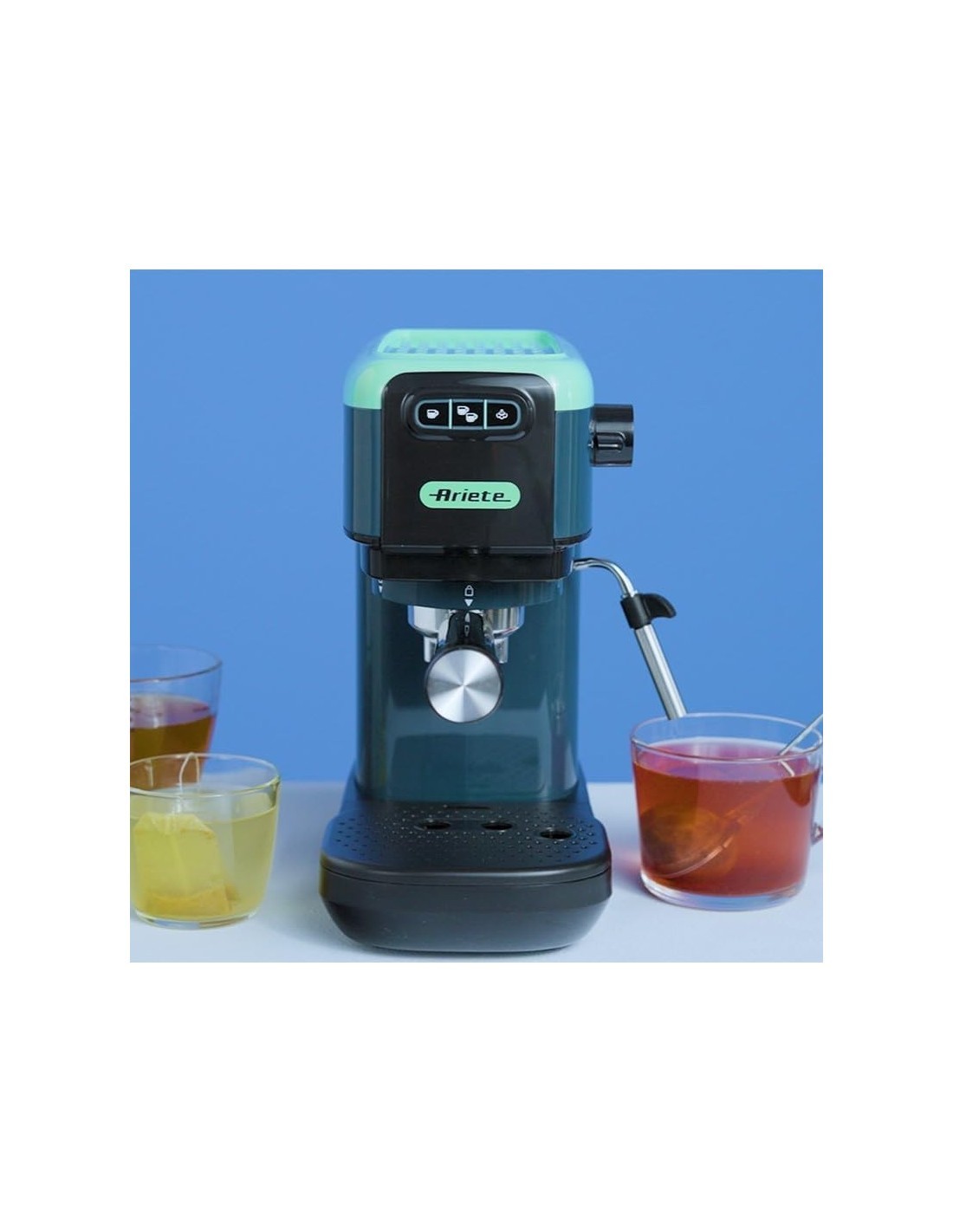 Ariete macchina caffè espresso Light Aquamarine, 15 bar, compatta, cialde e polvere, cappuccino, tazza regolabile