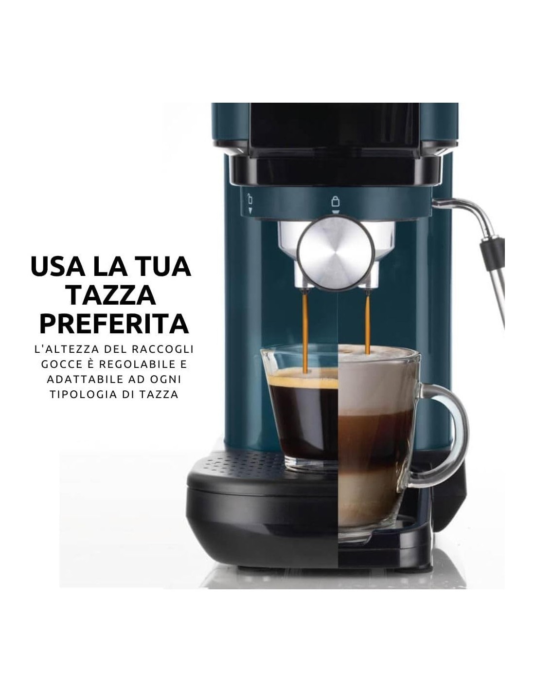 Ariete macchina caffè espresso Light Aquamarine, 15 bar, compatta, cialde e polvere, cappuccino, tazza regolabile