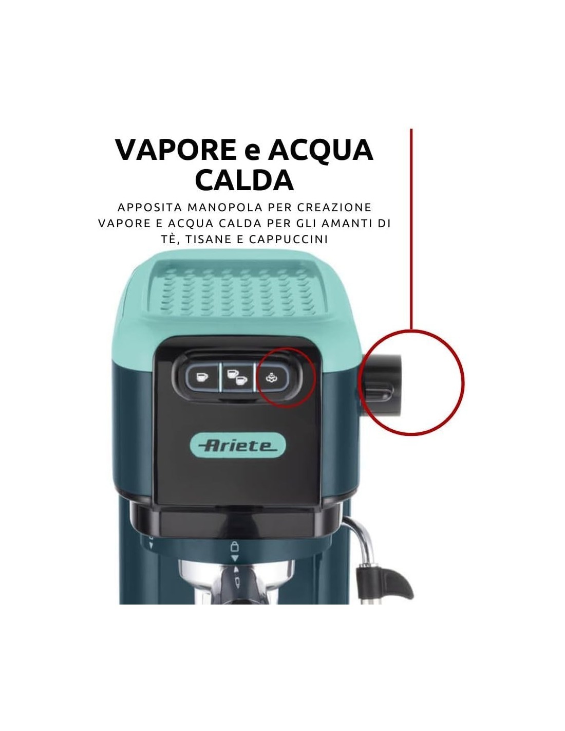 Ariete macchina caffè espresso Light Aquamarine, 15 bar, compatta, cialde e polvere, cappuccino, tazza regolabile