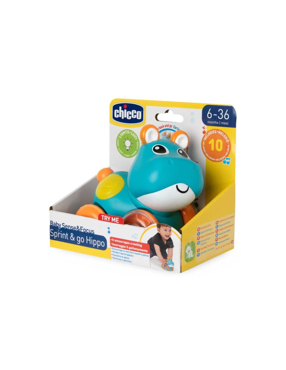 Chicco Hippo Sprint & Go – Ippopotamo Interattivo a Carica per Bambini 6+ Mesi