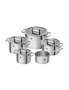 Vitality Batteria di Pentole 5 Pezzi in Acciaio Inox 18/10, Triplo Fondo, con Coperchi, Compatibile Induzione