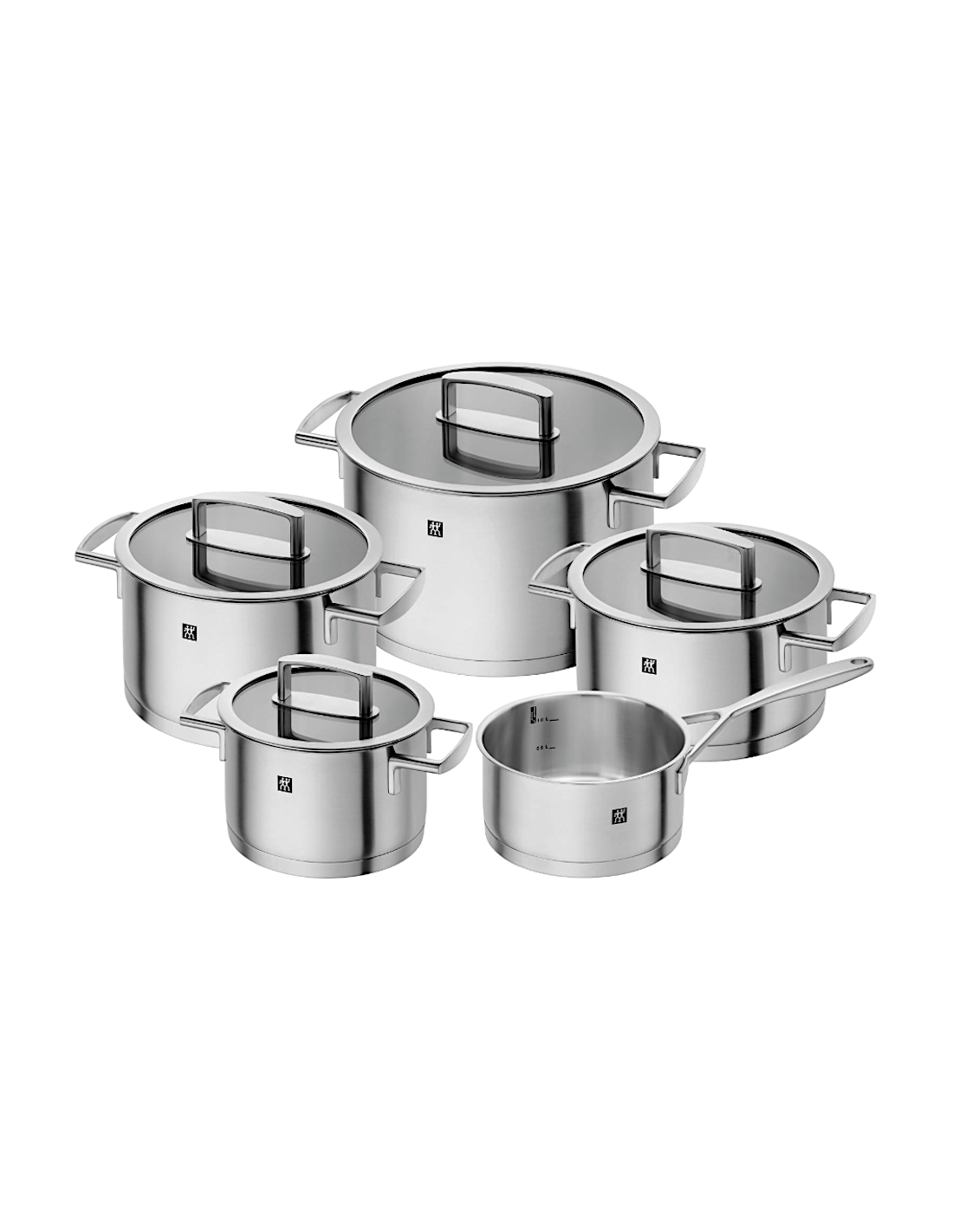 Vitality Batteria di Pentole 5 Pezzi in Acciaio Inox 18/10, Triplo Fondo, con Coperchi, Compatibile Induzione