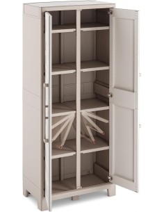 Keter Gulliver, armadio portascope da esterno, 8 ripiani pieghevoli, 80x44x182 cm, balcone, giardino, sabbia, beige, resina