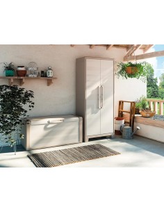 Keter Gulliver, armadio portascope da esterno, 8 ripiani pieghevoli, 80x44x182 cm, balcone, giardino, sabbia, beige, resina