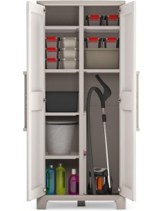 Keter Gulliver, armadio portascope da esterno, 8 ripiani pieghevoli, 80x44x182 cm, balcone, giardino, sabbia, beige, resina