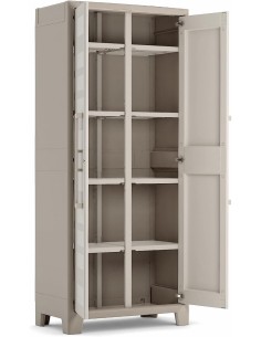 Keter Gulliver, armadio portascope da esterno, 8 ripiani pieghevoli, 80x44x182 cm, balcone, giardino, sabbia, beige, resina