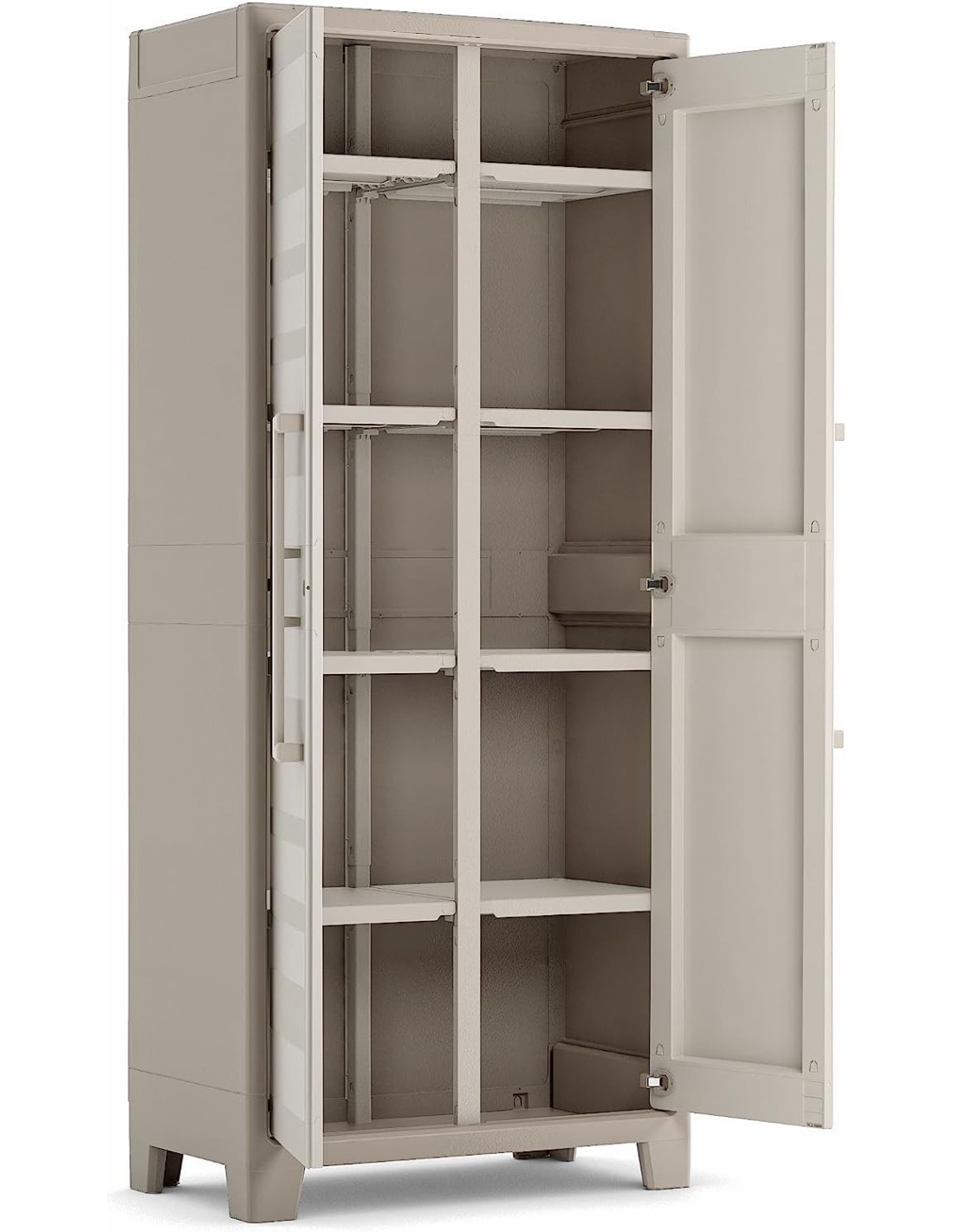 Keter Gulliver, armadio portascope da esterno, 8 ripiani pieghevoli, 80x44x182 cm, balcone, giardino, sabbia, beige, resina