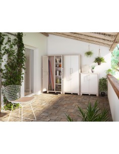 Keter Gulliver, armadio portascope da esterno, 8 ripiani pieghevoli, 80x44x182 cm, balcone, giardino, sabbia, beige, resina