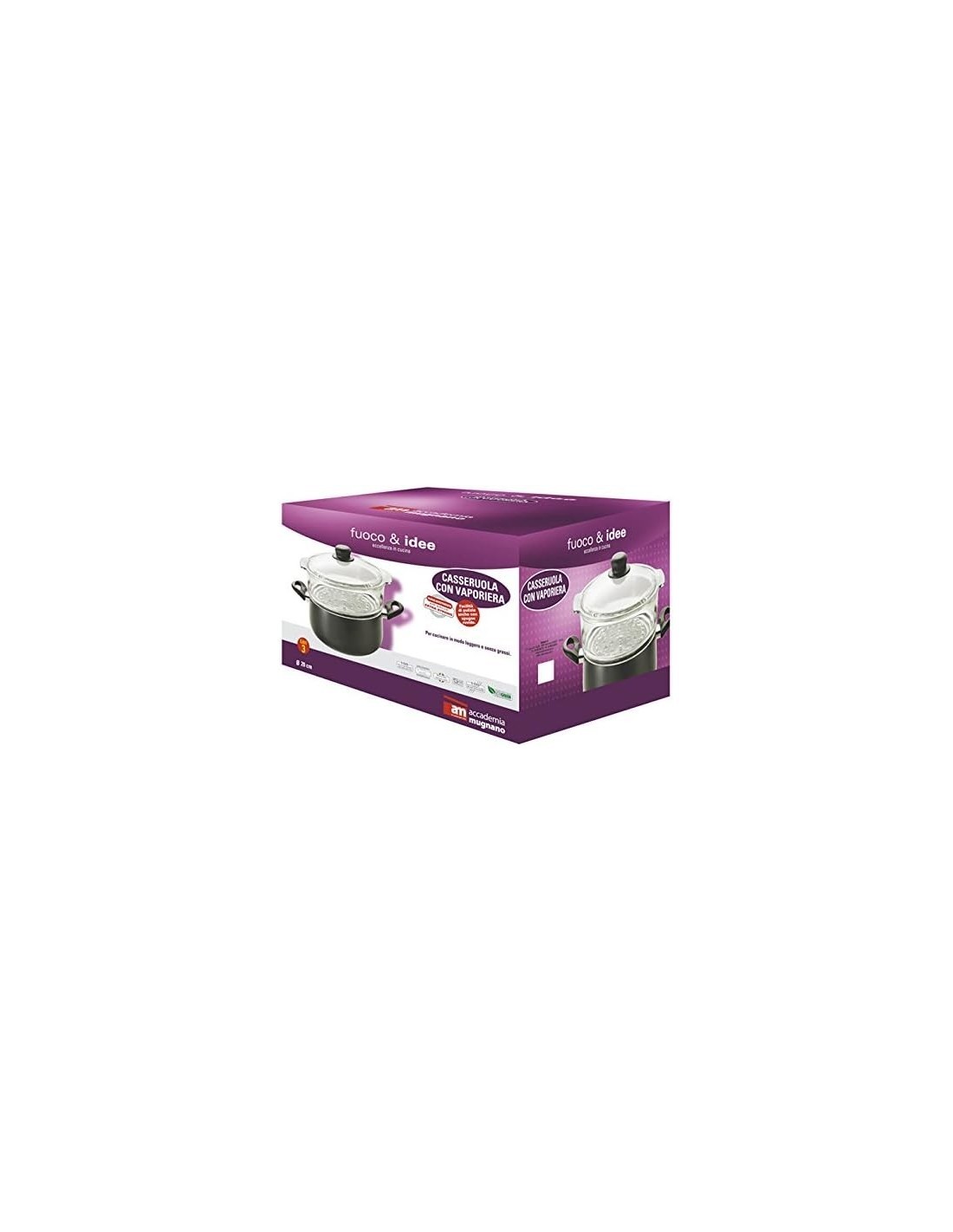 Casseruola Fuoco & Idee 24 cm con Vaporiera in Vetro Borosilicato
