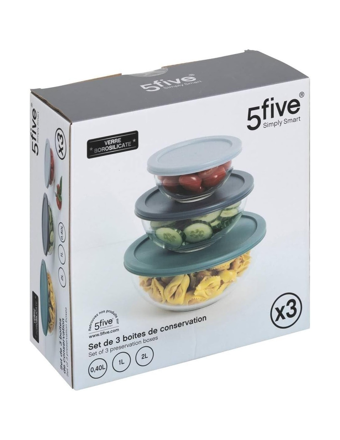 5five - Set di 3 contenitori in vetro borosilicato