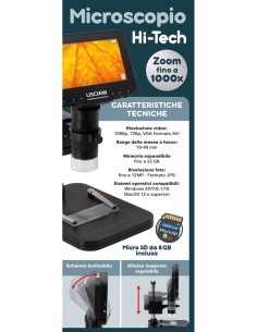 HI-TECH MICROSCOPIO DIGITALE EDUCATIVO , SCHEDA MICRO SD 8GB, CAVO USB, VETRINI