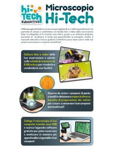 HI-TECH MICROSCOPIO DIGITALE EDUCATIVO , SCHEDA MICRO SD 8GB, CAVO USB, VETRINI